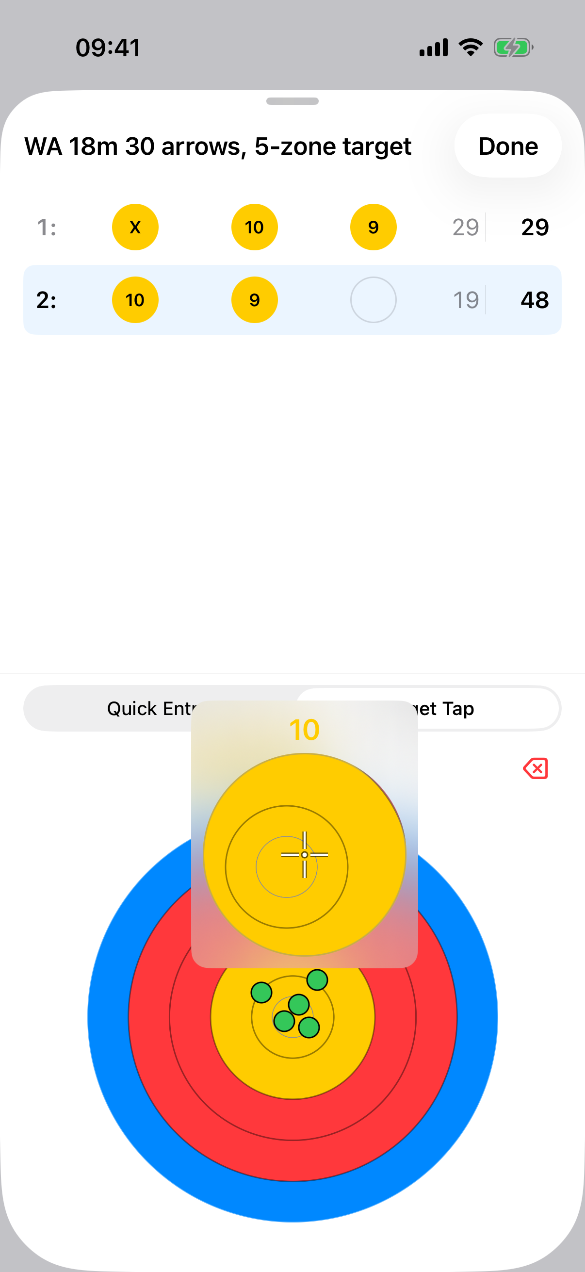 Target tap scoring with loupe zoom